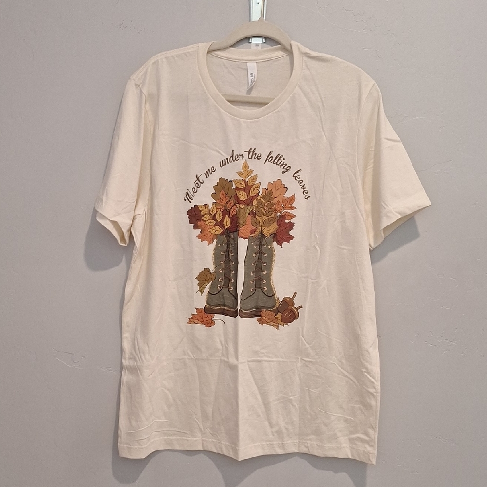 Bella Canvas Cream Short Sleeve Tee with Fall Leaves Design
